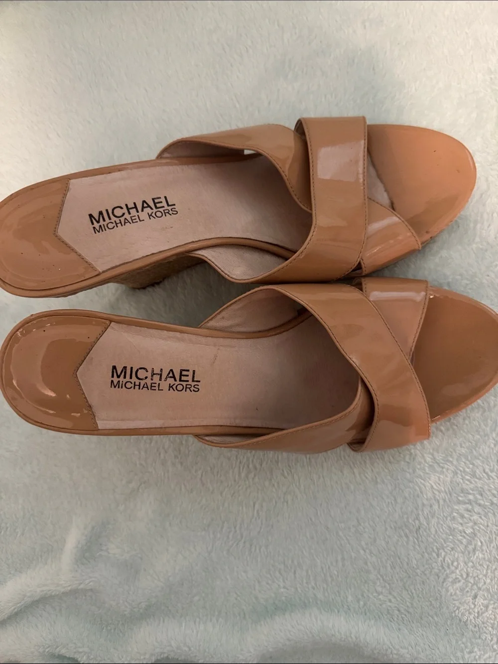 Michael Kors Tan Patent Leather Slide Mules